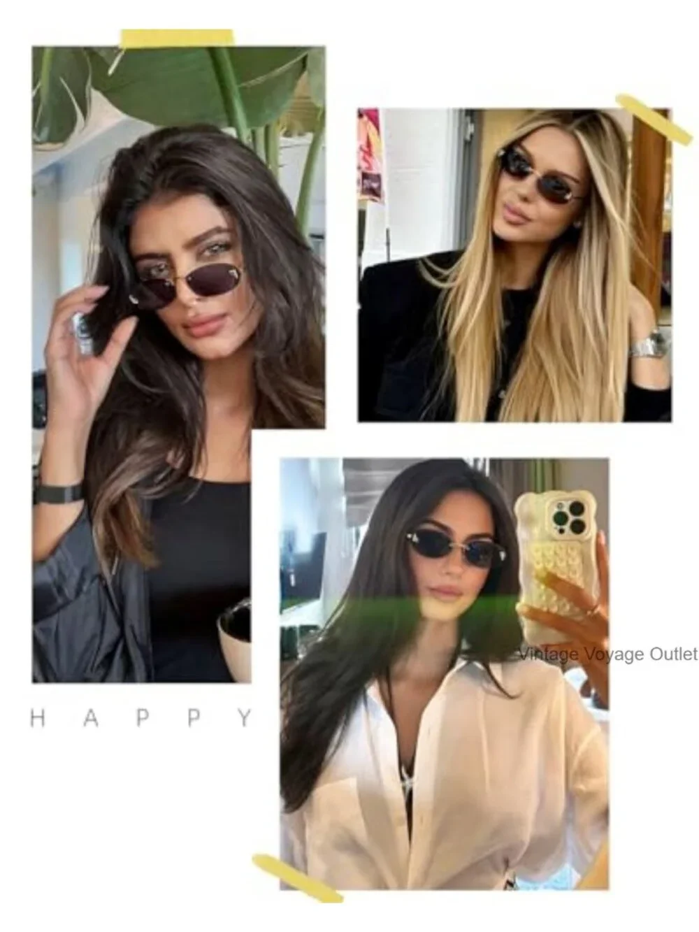 Rimless Oval Sunglasses Y2K Retro Metal Frame UV Protection